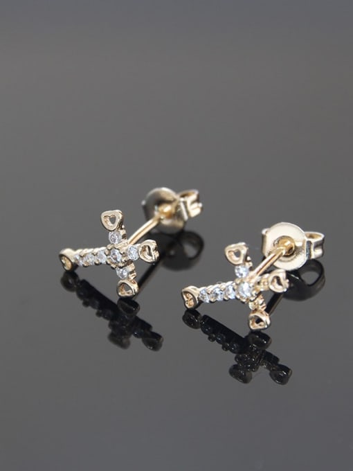 renchi Brass  Cross Cubic Zirconia  Minimalist Stud Earring 1