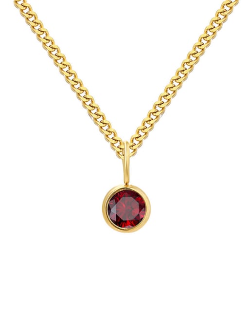 January Red Gold Stainless steel Birthstone Geometric Minimalist Necklace
