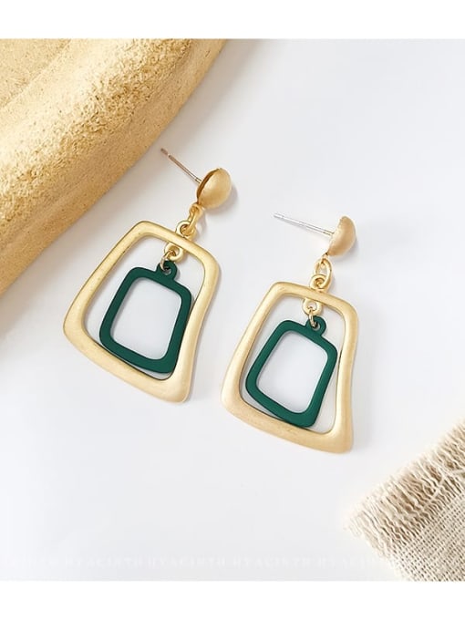 Matte gold green Copper Enamel Geometric Minimalist Drop Trend Korean Fashion Earring
