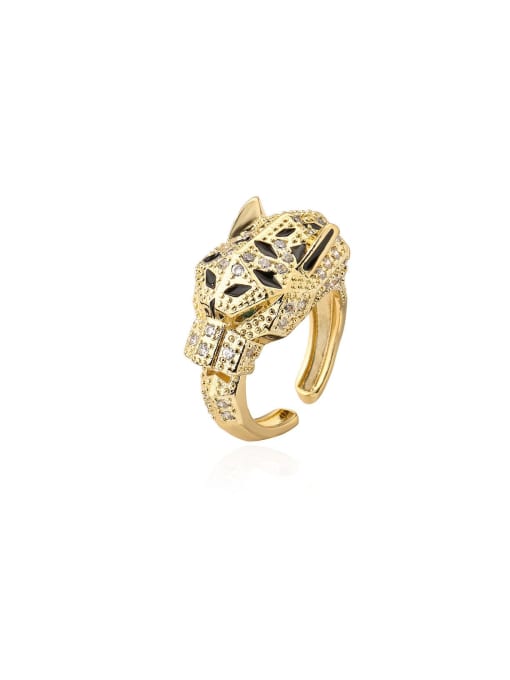 AOG Brass Enamel Cubic Zirconia Leopard Trend Band Ring