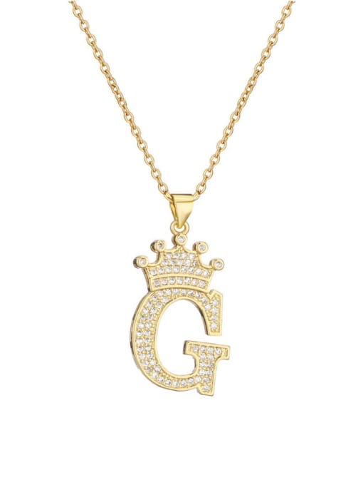 G Brass Cubic Zirconia Crown Vintage Letter Pendant Necklace