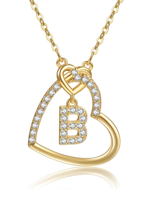 B gold Brass Cubic Zirconia Heart Minimalist  Letter Pendant Necklace