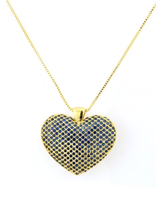 Blue Zircon Brass Cubic Zirconia Heart Dainty Necklace