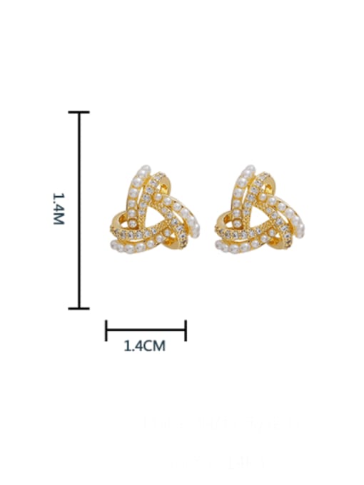 HYACINTH Brass Artificial Pearl Geometric Vintage Stud Earring 2