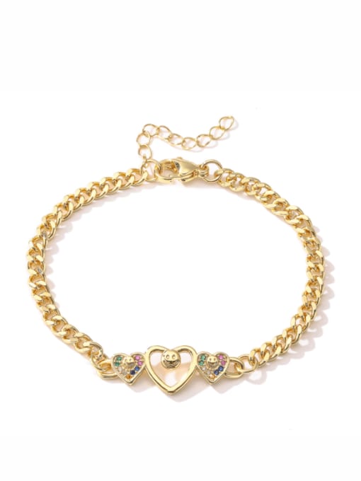 30647 Brass Cubic Zirconia Heart Vintage Link Bracelet