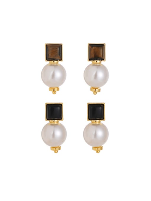 ACCA Brass Imitation Pearl Geometric Hip Hop Drop Earring 0
