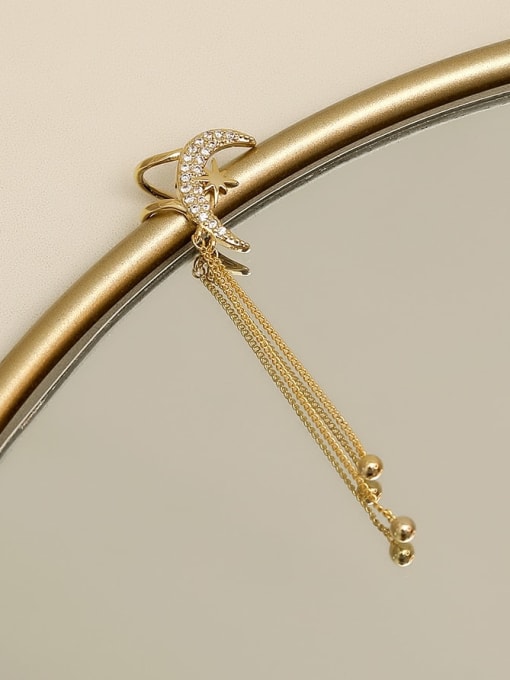 HYACINTH Brass Cubic Zirconia Tassel Vintage Clip Trend Korean Fashion Earring 1