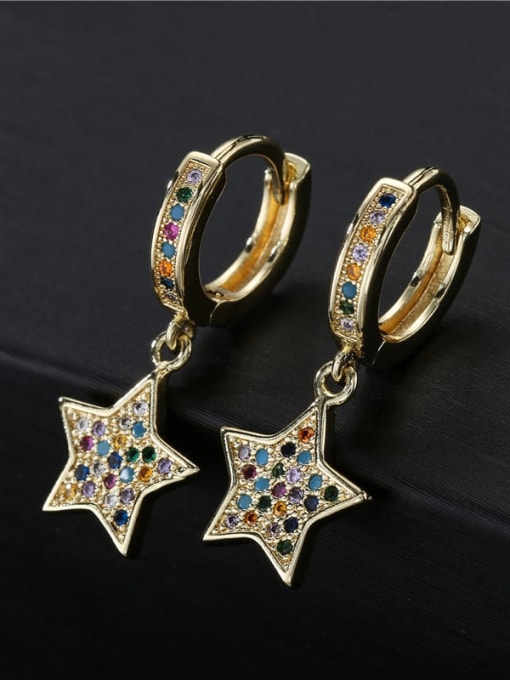 AOG Brass Cubic Zirconia Star Vintage Huggie Earring 2