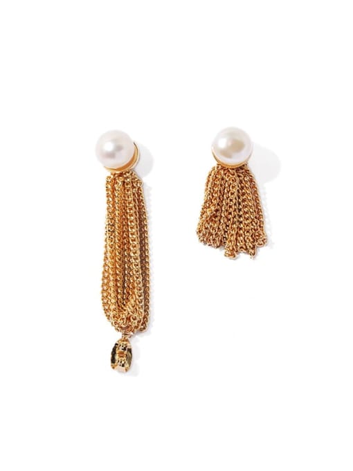 golden Brass Imitation Pearl Tassel Hip Hop Threader Earring