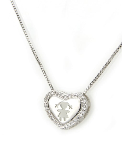 Platinum plated Girl Brass Cubic Zirconia Heart Dainty Necklace