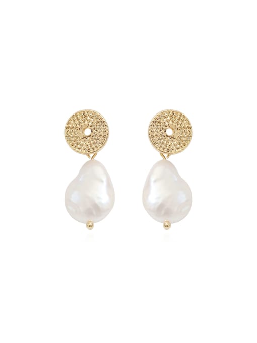 HYACINTH Copper Freshwater Pearl White Geometric Minimalist Drop Trend Korean Fashion Earring 0