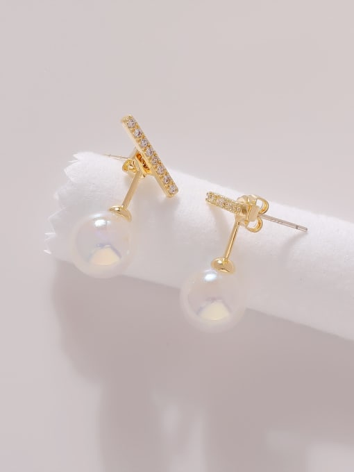 HYACINTH Brass Artificial Pearl Geometric Minimalist Stud Earring 0