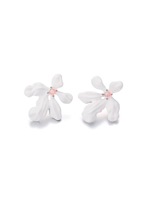 White floret earrings Brass Enamel Flower Minimalist Stud Earring