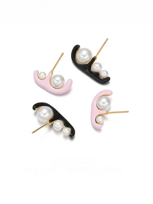 TINGS Brass Imitation Pearl Enamel Geometric Minimalist Stud Earring 2