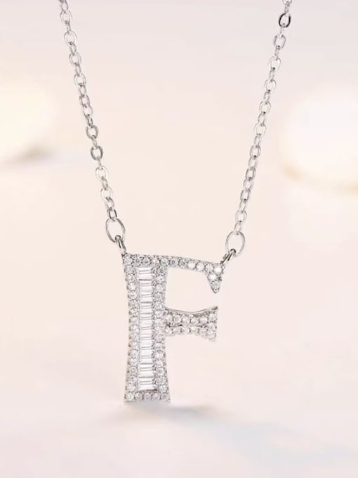 XL60392 F Brass Cubic Zirconia Letter Minimalist Necklace