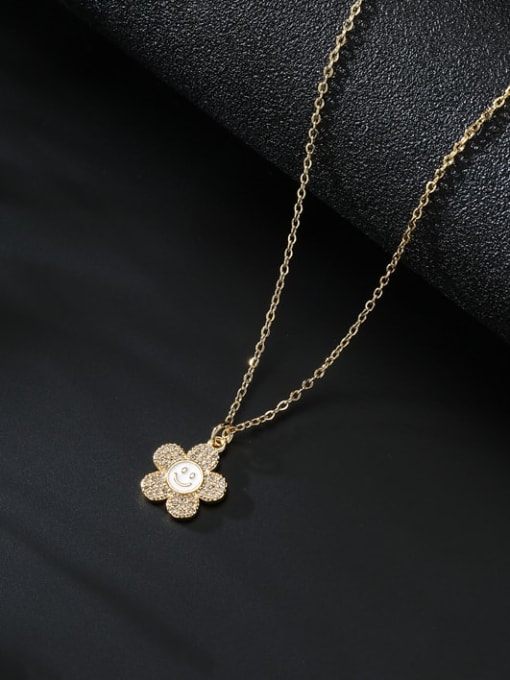 AOG Brass Cubic Zirconia Enamel Smiley Trend Flower Pendant Necklace 1