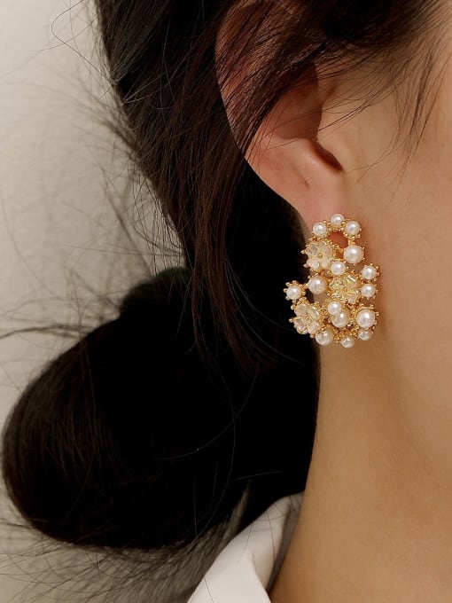 HYACINTH Brass Imitation Pearl Irregular Vintage Stud Trend Korean Fashion Earring 1