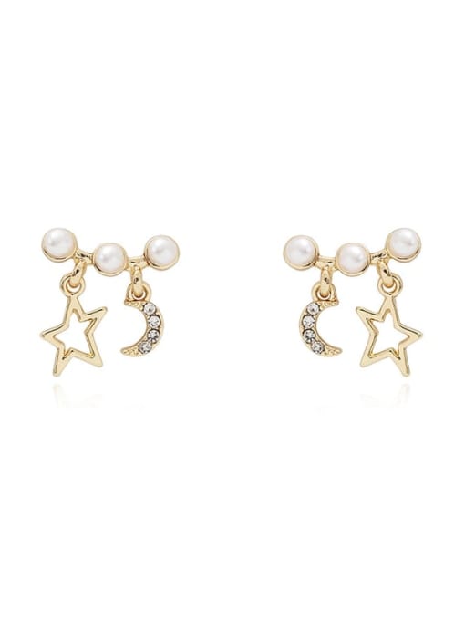 HYACINTH Copper Imitation Pearl Star Moon Minimalist Stud Trend Korean Fashion Earring 0