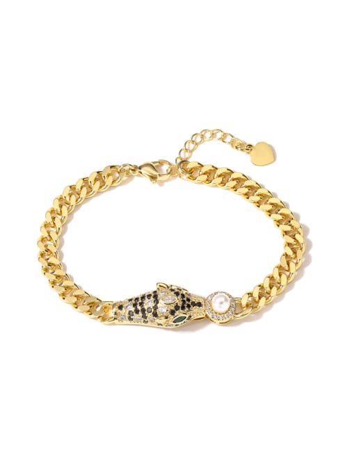 31197 Brass Cubic Zirconia Leopard Vintage Link Bracelet