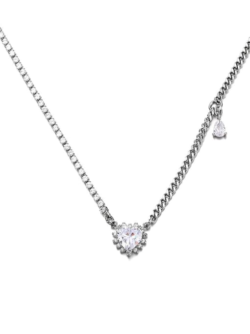 TINGS Brass Cubic Zirconia Heart Vintage Necklace