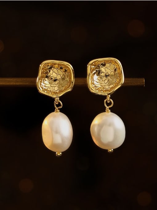 ACCA Brass Imitation Pearl Geometric Vintage Drop Earring 2