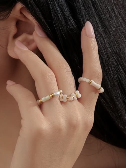TINGS Brass Imitation Pearl Geometric Cute Elastic Rope Bead Ring 2