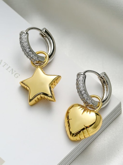 44059 Brass Cubic Zirconia Heart  Dainty Earring