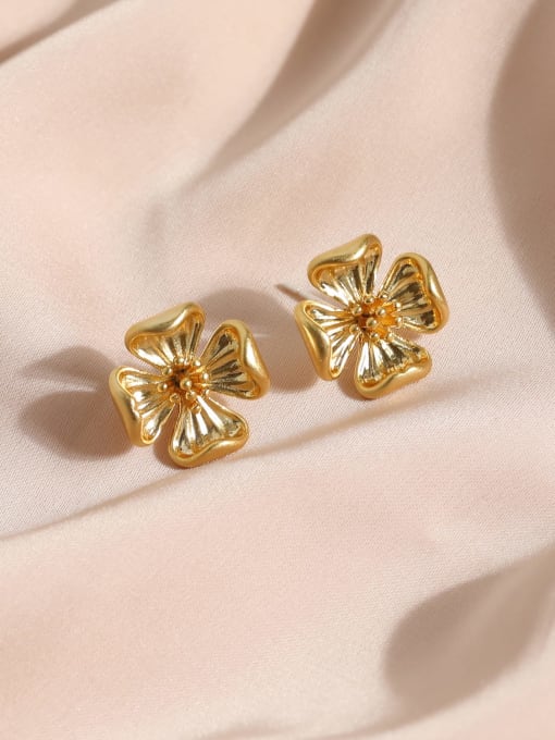 HYACINTH Brass Flower Minimalist Stud Earring 2