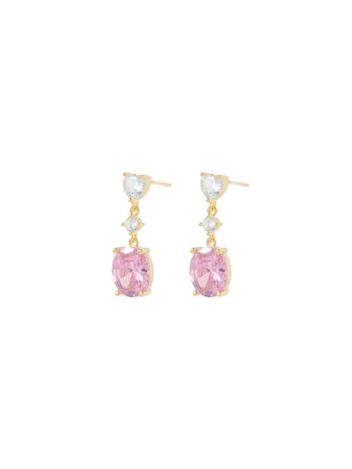 YOUH Brass Cubic Zirconia Pink Geometric Dainty Stud Earring