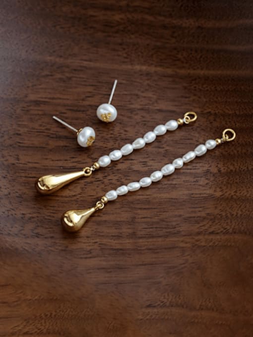 ACCA Brass Imitation Pearl Water Drop Minimalist  Long Drop Earring 0