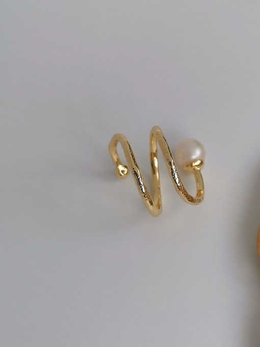 HYACINTH Copper Imitation Pearl Geometric Minimalist Free Size Band Fashion Ring 2