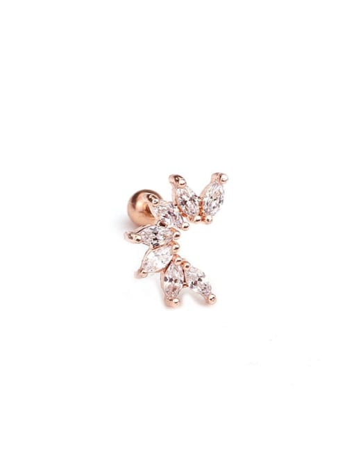 rose gold（Single） Brass+Titanium Steel Cubic Zirconia Leaf Cute Stud Earring