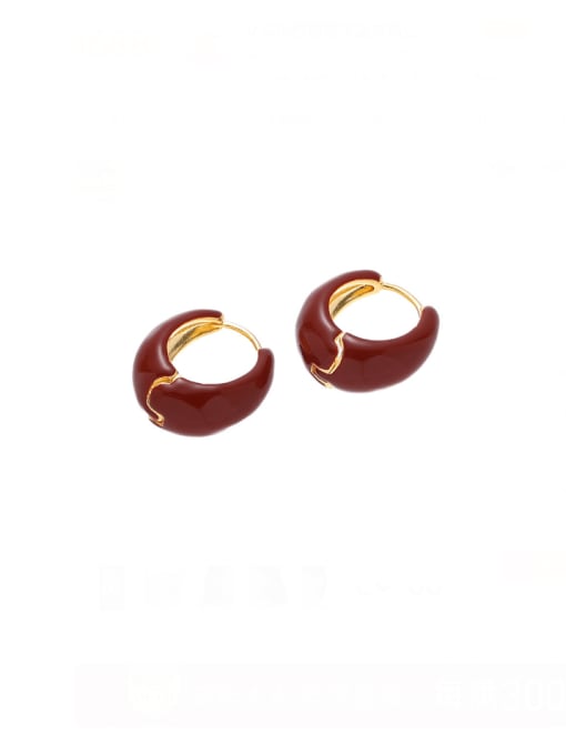 Red oil drip ear buckle Brass Enamel Geometric Minimalist Stud Earring