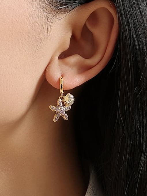 Five Color Brass Cubic Zirconia Sea  Star Minimalist Huggie Earring 1