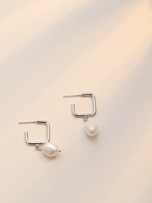 white K Copper Freshwater Pearl Geometric Minimalist Drop Trend Korean Fashion Earring