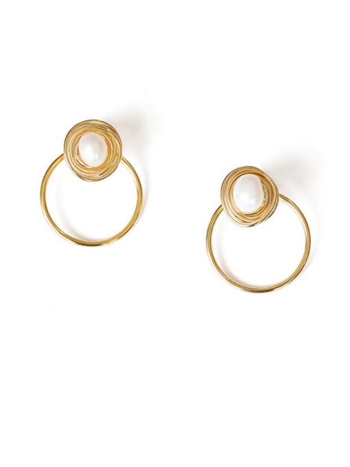 Circle style Brass Imitation Pearl Geometric Vintage Drop Earring