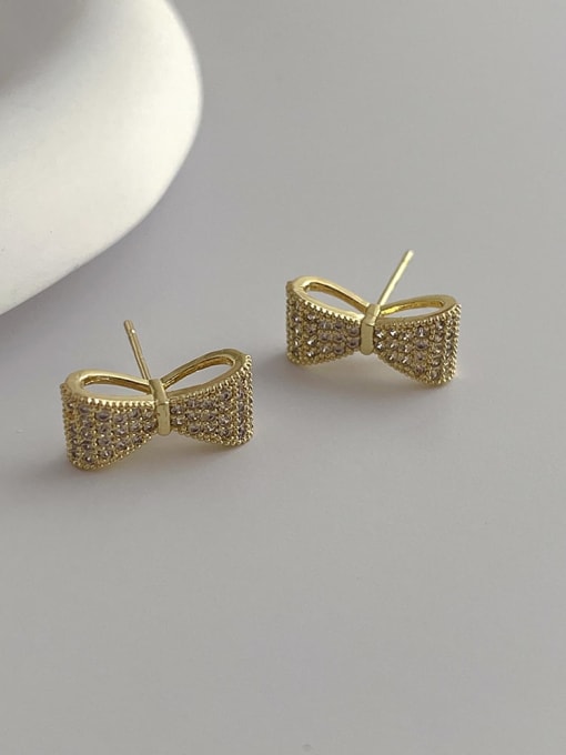 ZRUI Brass Cubic Zirconia Bowknot Minimalist Stud Earring 0