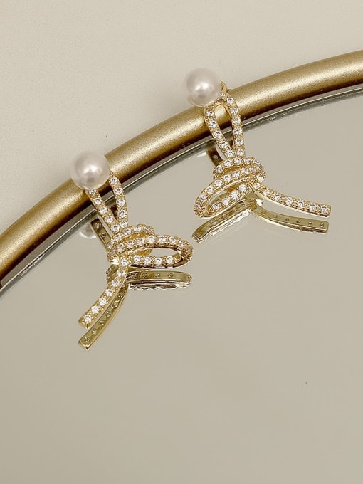 HYACINTH Copper Imitation Pearl Bowknot Vintage Stud Trend Korean Fashion Earring 1