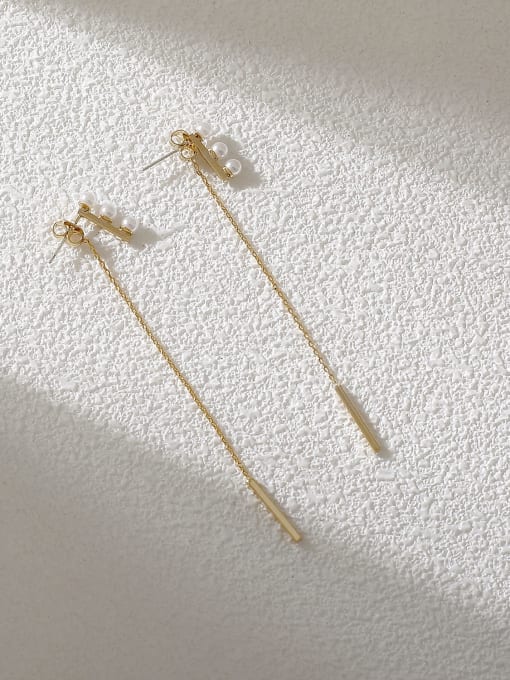 14k Gold Brass Imitation Pearl Tassel Minimalist Threader Earring