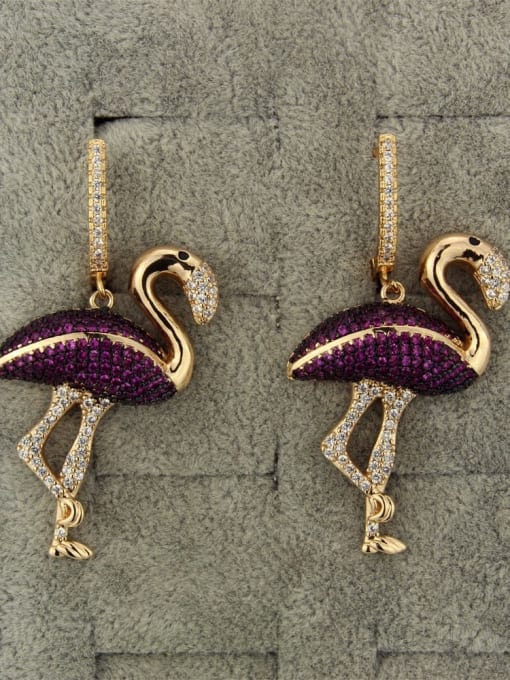 renchi Brass Flamingo Cubic Zirconia Earring and Necklace Set 2