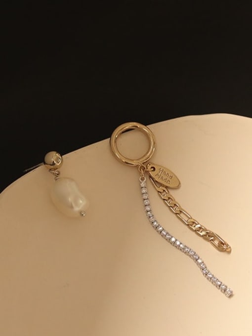 ACCA Brass Freshwater Pearl  Vintage  Fashion zircon chain asymmetric earrings Drop Earring 1