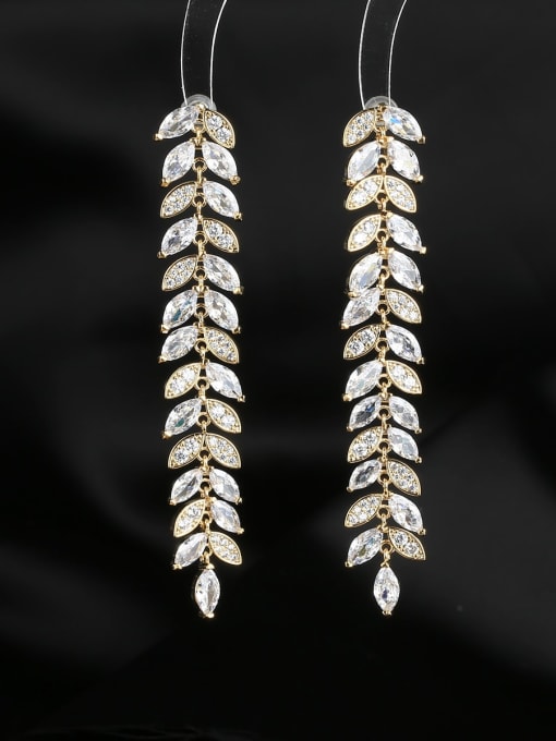 OUOU Brass Cubic Zirconia Leaf Luxury Cluster Earring 2