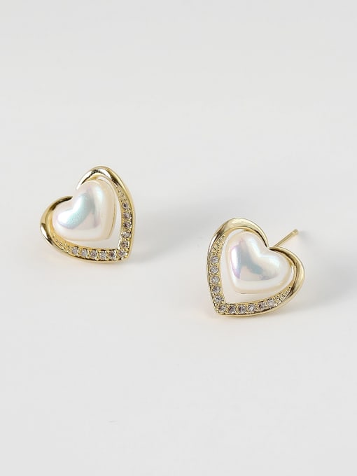 HYACINTH Brass Imitation Pearl Heart Minimalist Stud Trend Korean Fashion Earring 2