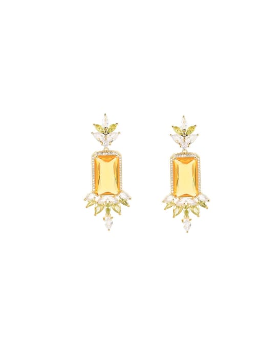 yellow Brass Cubic Zirconia Water Drop Luxury Stud Earring