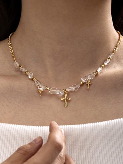 Five Color Brass Natural Stone Irregular Minimalist Necklace 1