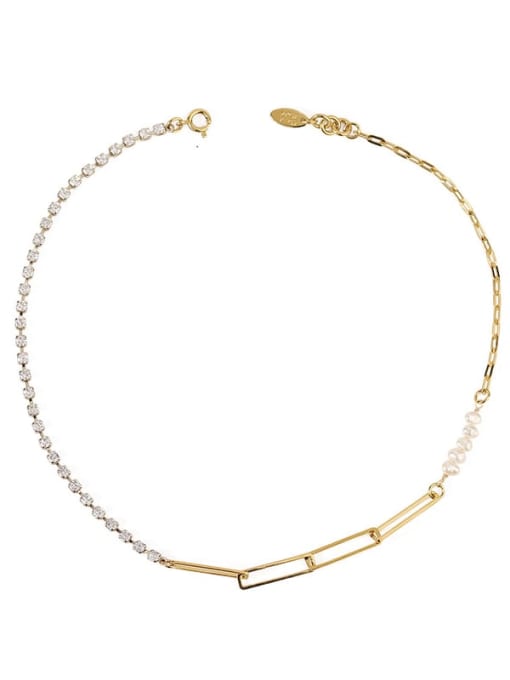Five Color Brass Imitation Pearl Geometric Chain Minimalist Necklace 0