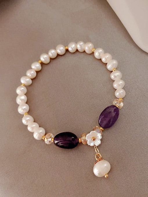 Amethyst.  pearl bracelet Alloy Imitation Pearl Trend Beaded Bracelet