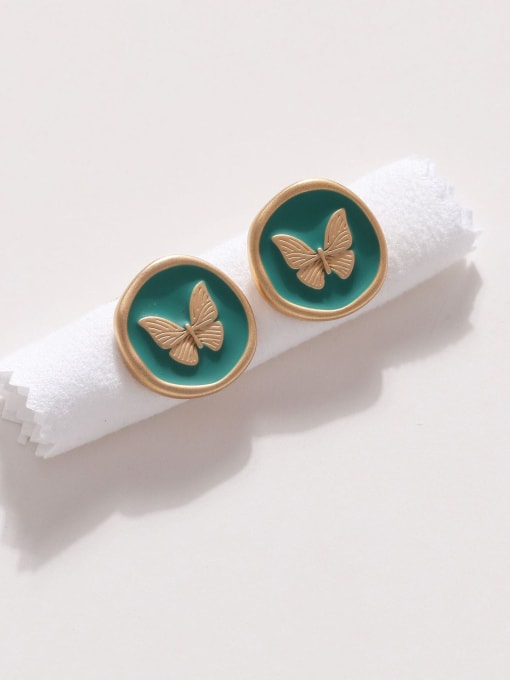 HYACINTH Brass Enamel Butterfly Vintage Stud Earring 0
