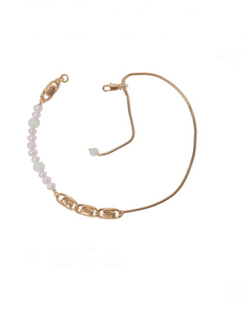 golden Brass Freshwater Pearl Geometric Artisan symmetrical Chain  Necklace