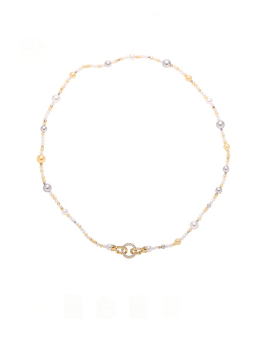 ACCA Brass Imitation Pearl Irregular Minimalist Beaded Necklace 0